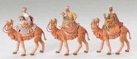 5" Kings on camels figs resculpted, 3 piece st, 5" Fontanini, 71514