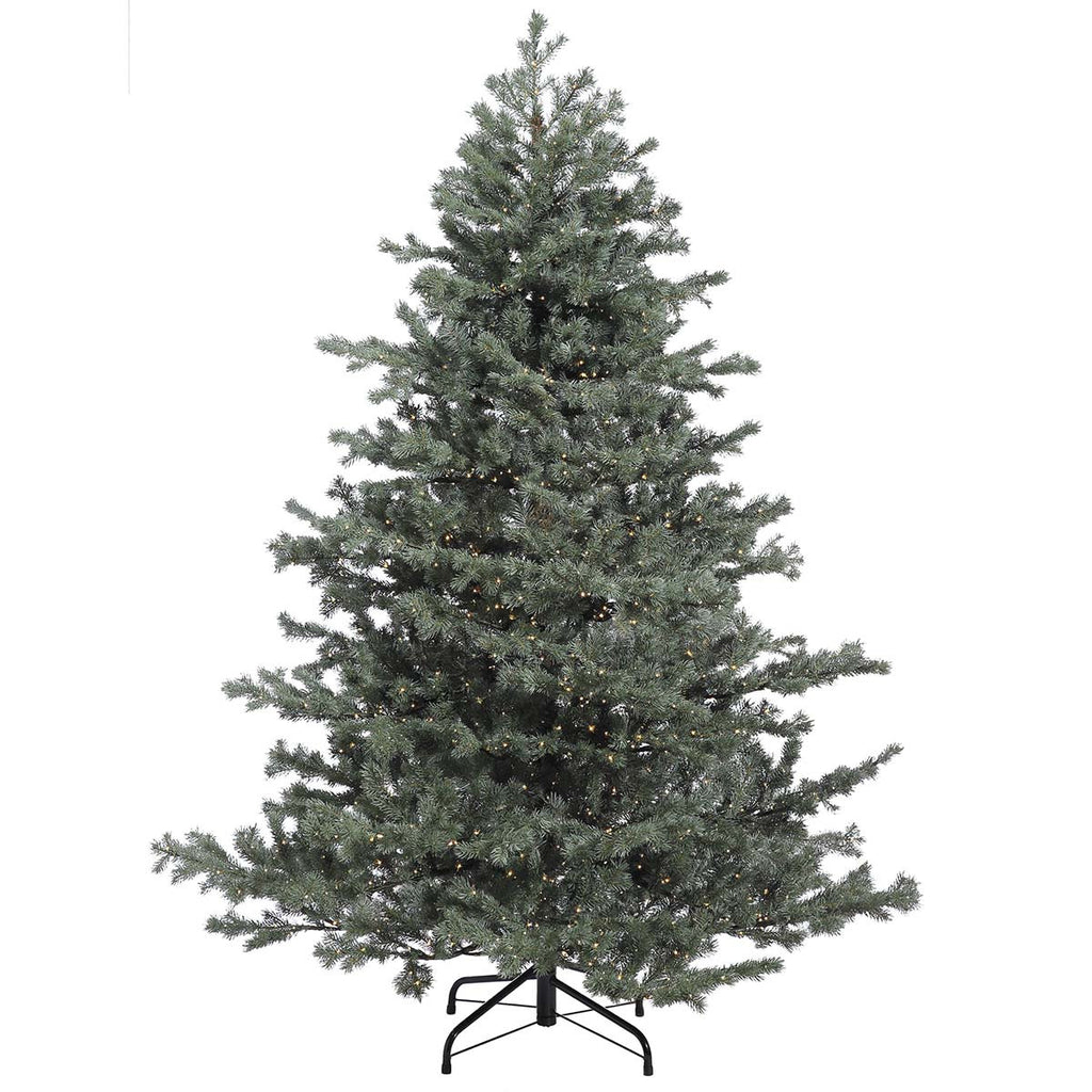 9' Green/Grey Mountain Fir Tree: Clear LED Rice Lights