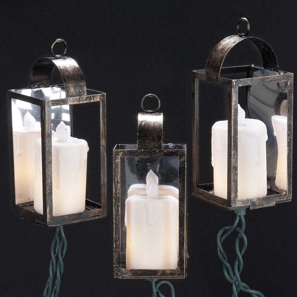 ANTIQUE COLOR LANTERN LIGHT SET WITH IVORY CANDLES, 10/L, UL1876