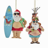 Chubby Santa With Surfboard/Reindeer Ornament, E0491, Kurt Adler