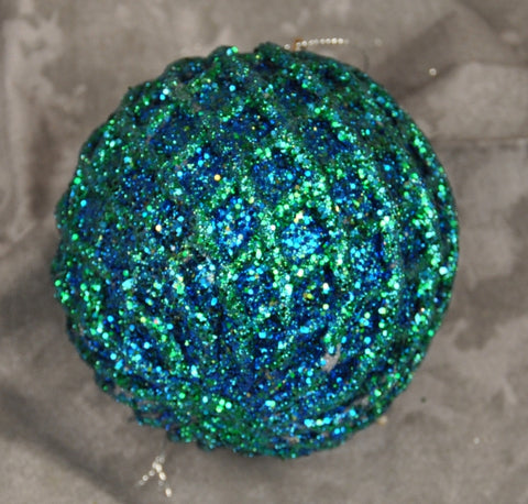 Glittered 2 Tone Peacock Ball Orn