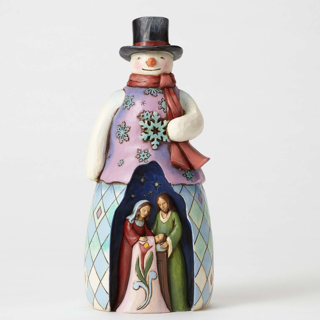 Jim Shore Snowman with Holy Family Scene