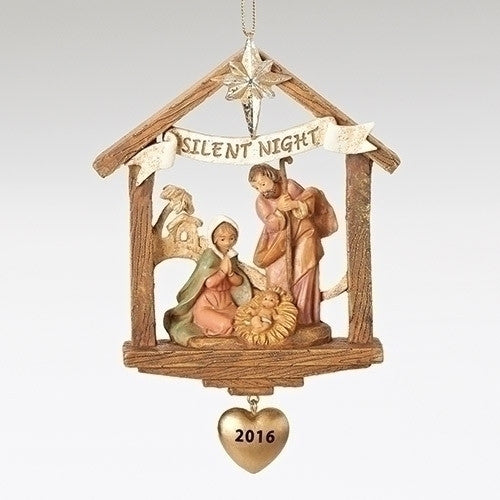 HOLY FAMILY STABLE EVENT ORNAMENT WITH HEART 4", Fontanini, 57012