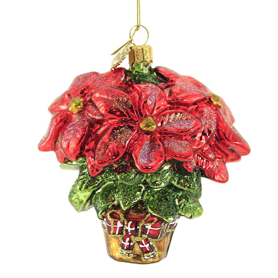Huras, Poinsettia With Plain Bow Glass Ornament Floral Flower, S462