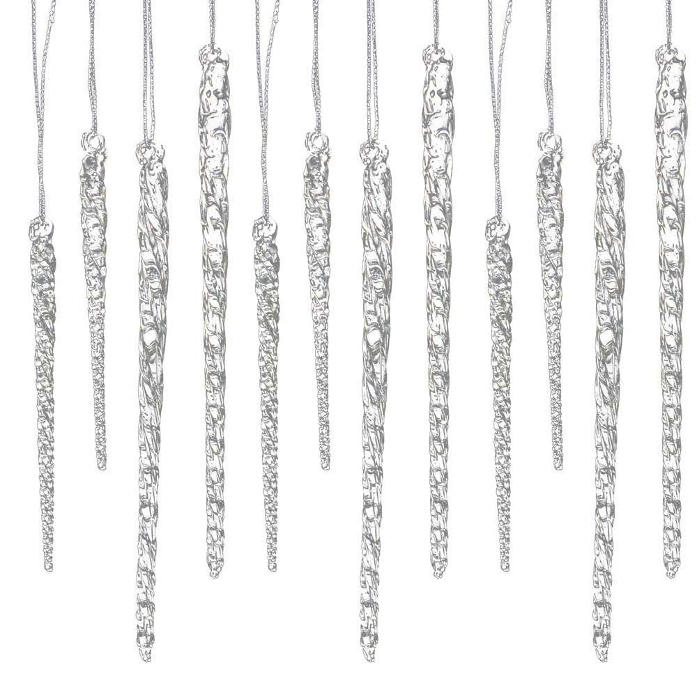 Glass Icicle Ornaments Clear Twist Set of 24, W3730