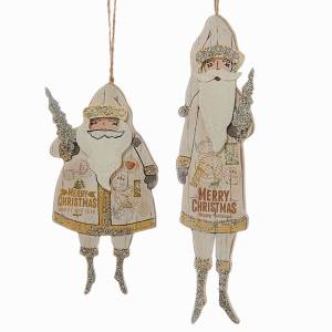 Wooden "Merry Christmas" Santa With Christmas tree ornament, C5473