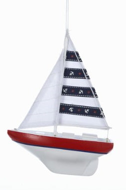 Wooden Yacht With Sails Ornament, Blue, C5371