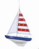 Wooden Yacht With Sails Ornament, Red, C5371