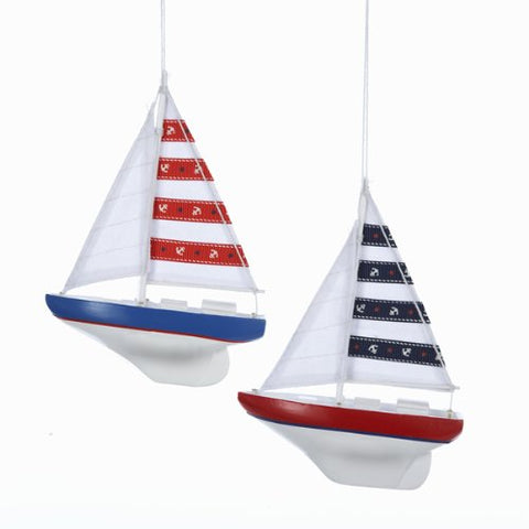 Wooden Yacht With Sails Ornament, 2 asst, C5371