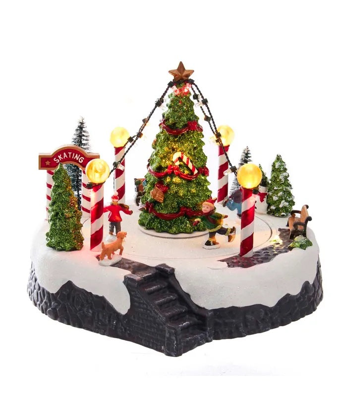 Musical LED Lighted Ice Rink With Trees Tabletop Battery Operated, C5624,  Kurt Adler