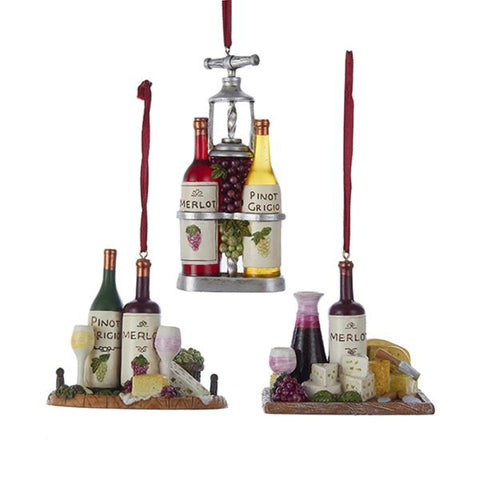 Wine and Cheese Tray Ornaments, 3 Assorted, C6759