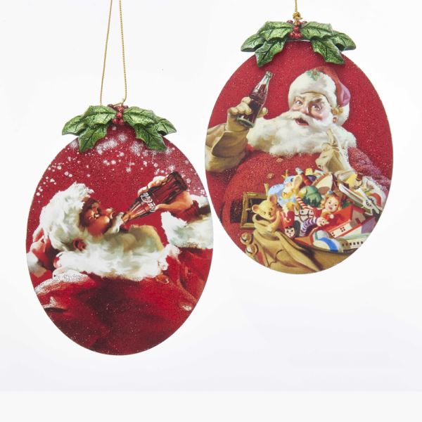 Coca-Cola® retro Santa oval ornaments, Set of 2, CC9182