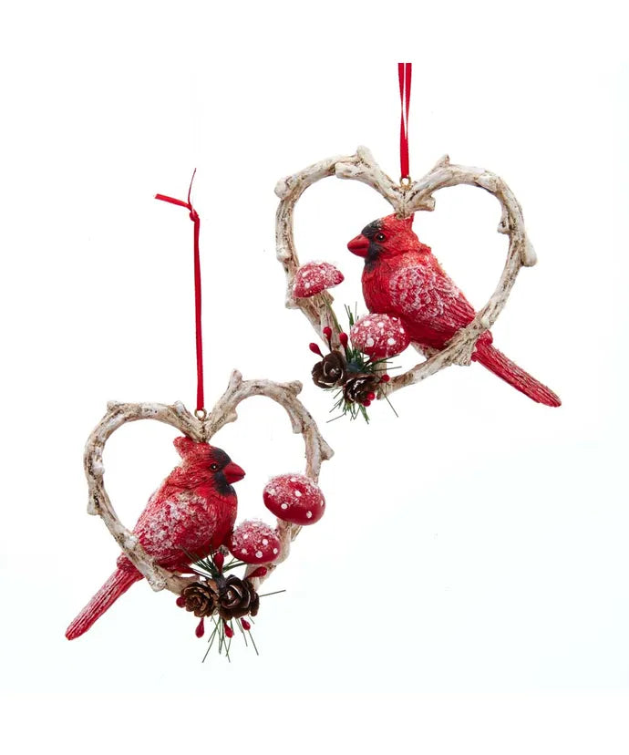 Cardinal Birds In Heart Frame Ornaments set/2, D3892, Kurt Adler