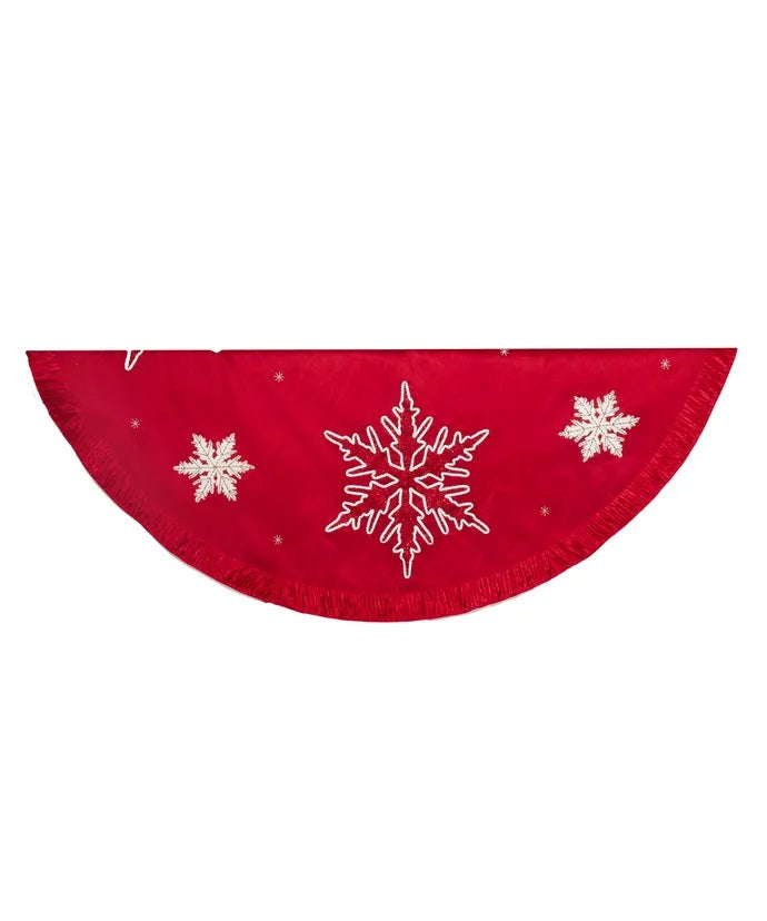 Red Snowflake Embroidered and Pleated Tree Skirt, IN1349, Kurt Adler
