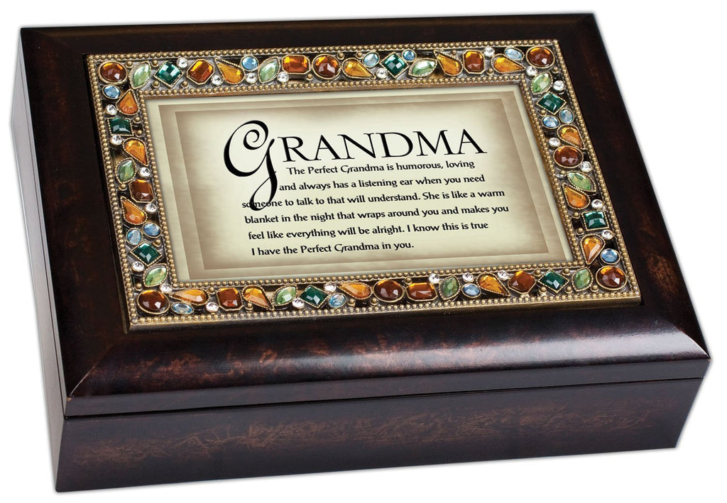 The Perfect Grandma Italian Style Wood Finish Jewel Lid Musical Jewelry Box - Plays Wind Beneath My Wings
