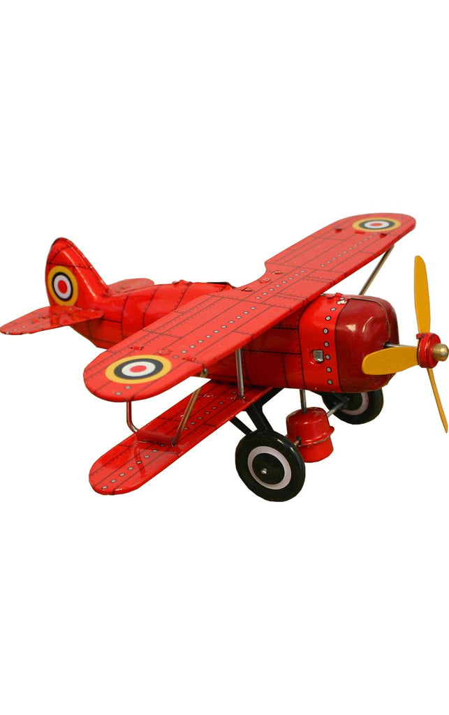 Red Bi-Plane "Curtis", Collectible Tin Toy, MS454R