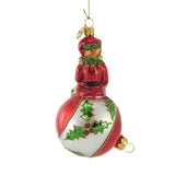 Huras.  Elf On Christmas Ball Ornament, Sprite Holly Floral,  S753